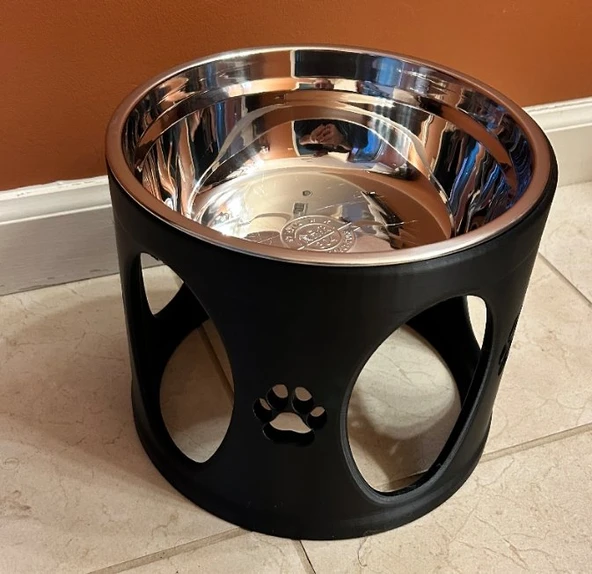 Yükseltilmiş Pati Desenli Köpek ve Kedi Mama Kabı Standı - 3D Yazıcı Üretimi Ergonomik Besleme Ünitesi ürün görseli 1