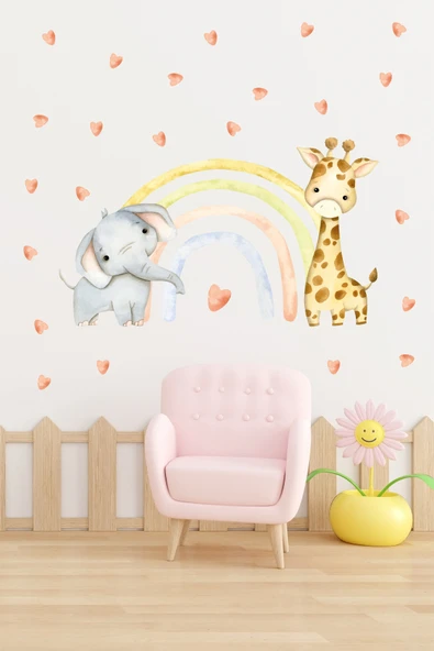 EsaKids Zürafa ve Fil Temalı Çocuk Odası Sticker Seti 100 x 60 ürün görseli 1