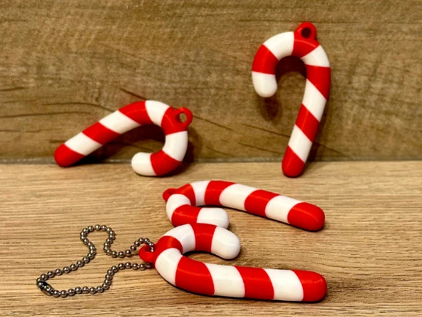 Yılbaşı Temalı Baston Şeker Anahtarlık - 3D Yazıcı Tasarım Noel Ağacı Süsü ve Aksesuar ürün görseli 1