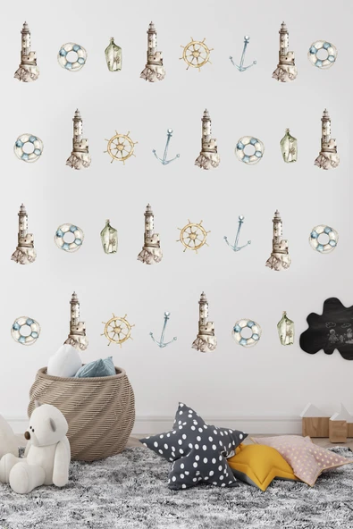EsaKids Deniz Feneri Temalı Çocuk Odası Sticker Seti 100 x 30 ürün görseli 1