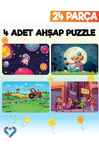 EsaKids 24 Parçalı Montessori Ahşap Puzzle – 4-5 Yaş Eğitici Oyuncak 20 x 30 ürün görseli 1