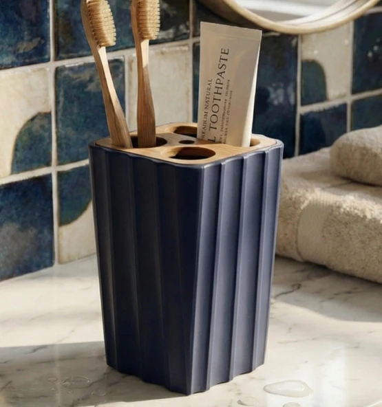 Modern Dikey Çizgili Diş Fırçalık - Antrasit Tasarım Banyo Organizeri ve Aksesuarı ürün görseli 1