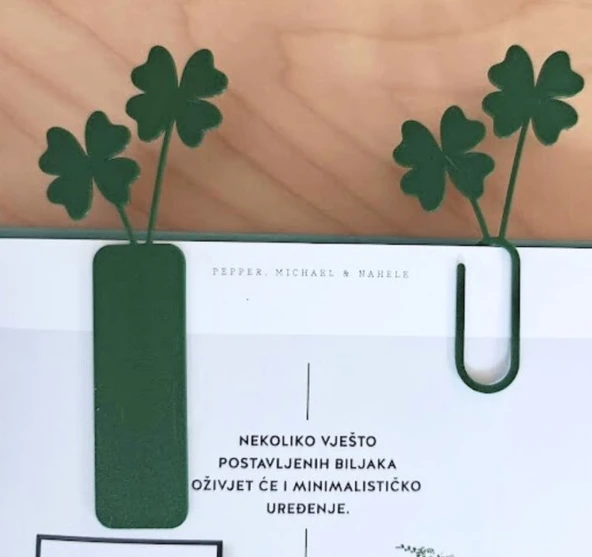Şans Getiren Dört Yapraklı Yonca Kitap Ayracı ve Dekoratif Ataç Seti - 3D Tasarım Ofis Aksesuarı ürün görseli 1
