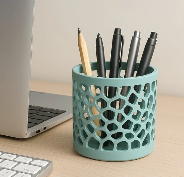 Modern Voronoi Tasarım Masa Üstü Kalemlik - 3D Yazıcı Üretimi Geometrik Ofis Düzenleyici ve Kalem Organizer ürün görseli 1