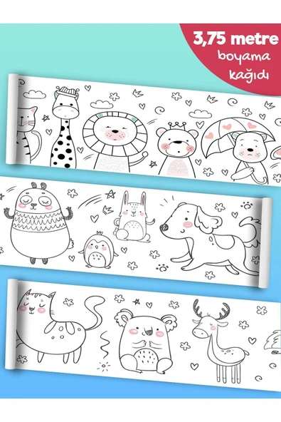 EsaKids Sevimli Hayvan Temalı 3,75 Metre Rulo Boyama Kağıdı - Okul Öncesi Eğitici Aktivite - 2 Yaş 30 x 375 ürün görseli 1