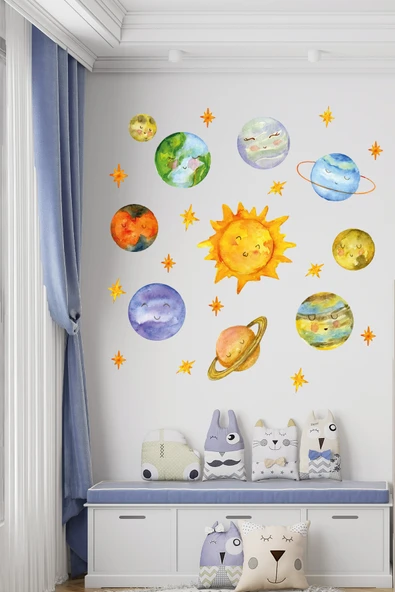 EsaKids Güneş ve Gezegenler Temalı Çocuk Odası Sticker Seti 100 x 30 ürün görseli 1