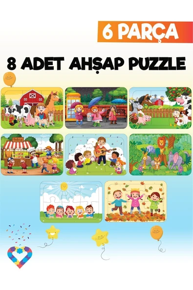 EsaKids 6 Parçalı Montessori Ahşap Puzzle Seti – 2‑3 Yaş Eğitsel Oyun 12 x 19 ürün görseli 1