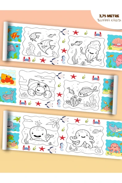 EsaKids Deniz Hayvanları Temalı Örnek Resimli 3,75 Metre Rulo Boyama Kağıdı 30 x 375 ürün görseli 1