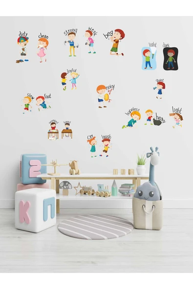 EsaKids İngilizce Kelimeler Çocuk Odası Sticker Seti 100 x 30 ürün görseli 1