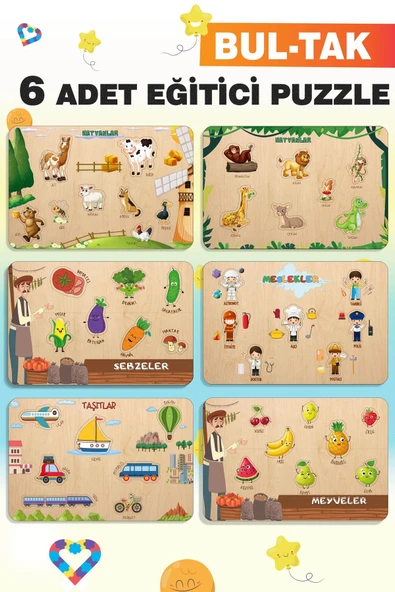 EsaKids Ahşap Türkçe 6’lı Set Eğitici-Öğretici Yapboz 20 x 30 ürün görseli 1