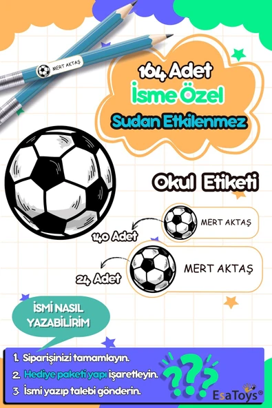 EsaKids Futbol Topu Temalı Özel İsminiz Yazılı Okul Etiketi 30 x 100 ürün görseli 1