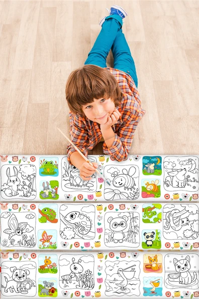 EsaKids Hayvanlar Temalı Örnek Resimli 3.75 Metre Dev Rulo Boyama Kağıdı - Bebek ve Çocuk Aktivite Seti 30 x 375 ürün görseli 1