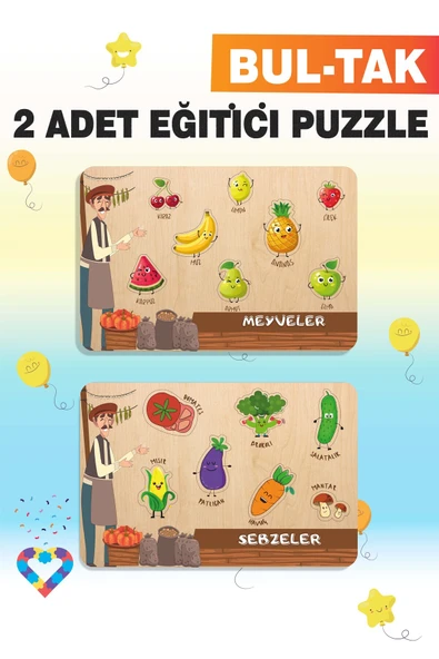 EsaKids Ahşap Türkçe 2’li Set Eğitici-Öğretici Yapboz 20 x 30 ürün görseli 1
