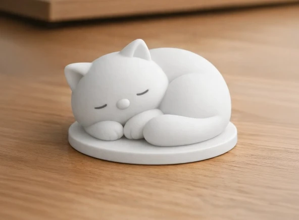 Uyuyan Kedi Figürü | 3D Baskı Minimal Masaüstü Dekorasyon Aksesuarı ürün görseli 1