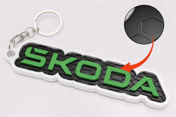 Skoda Tasarım 3D Baskı Anahtarlık – Petek Desenli Araba Anahtarlığı, Şık Oto Aksesuar ürün görseli 1