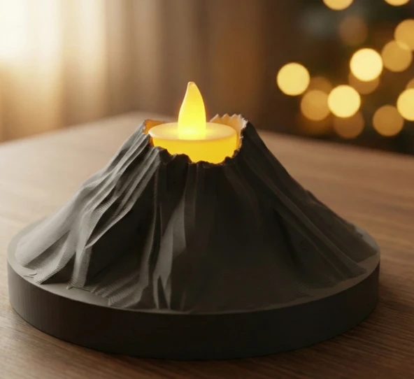Dekoratif Volkan Tasarım Mumuş - 3D Yazıcı Özel Üretim Tealight Mum Tutucu - Modern Geometrik Masaüstü Obje ürün görseli 1