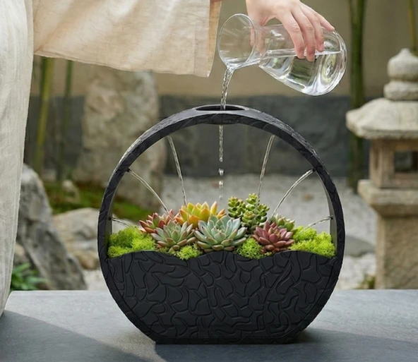 Zen Tasarım Sukulent ve Kaktüs Saksısı - Modern Ev ve Ofis Dekoratif Çiçeklik ürün görseli 1