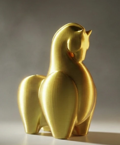 Minimalist Soyut At Heykeli - 3D Yazıcı Tasarımı Dekoratif Gold Obje - Modern Ofis ve Ev Aksesuarı - İpeksi Altın Figür ürün görseli 1