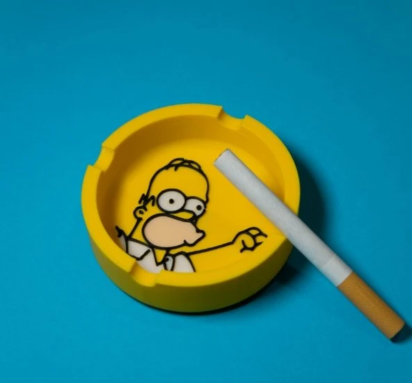 Homer Simpson Temalı Dekoratif Küllük - Sarı Renkli Modern Tasarım Masaüstü Kül Tablası (3D Baskı) ürün görseli 1