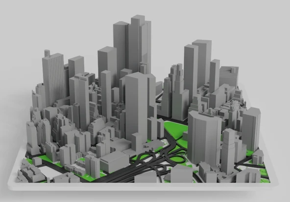 Modern 3D Şehir Metropolü - Gökdelenler ve Otoyol Detaylı Mimari Model ürün görseli 1