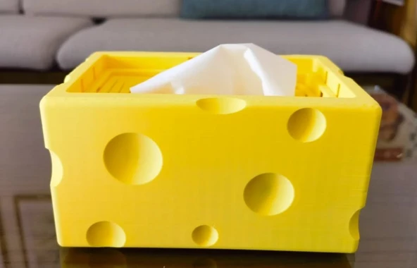 3D Yazıcı Tasarımı Peynir Görünümlü Dekoratif Peçetelik ve Kağıt Mendil Kutusu ürün görseli 1