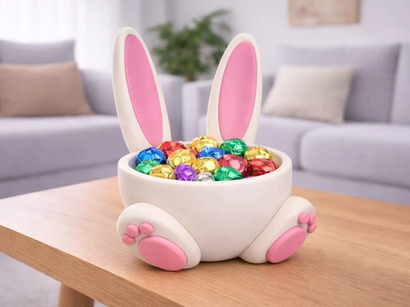 3D Baskı Tavşan Kulaklı Şekerlik – Dekoratif Çikolata Kasesi – Hediyelik Bunny Bowl ürün görseli 1