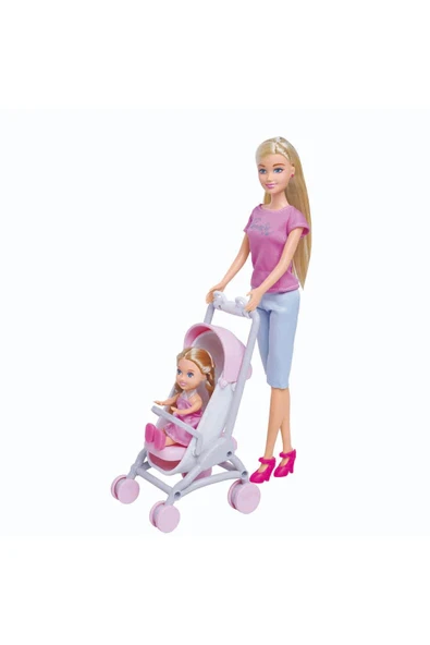 Alisha Anne ve Kız Mutlu Gezinti Oyun Seti – Elbiseli Alisha Bebek ve Bebek Arabalı Puset ürün görseli 1