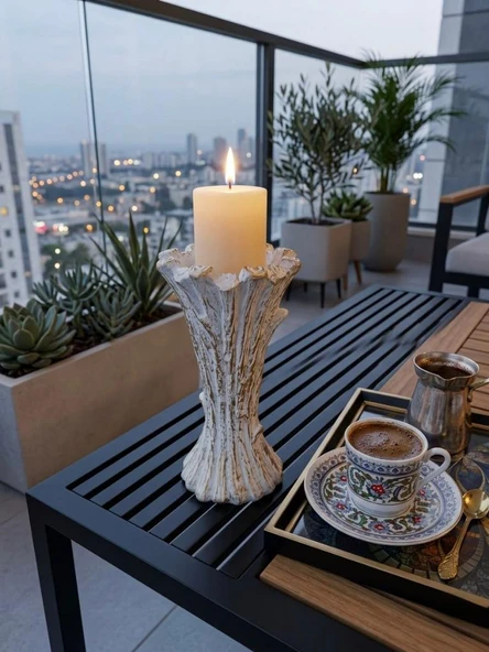 Dekoratif Mumluk Şamdan Beyaz Gold Silindir mumluk – Modern Seramik Mumluk  Salon, Konsol ve Masa Üstü Şık Ev Dekorasyonu ürün görseli 1