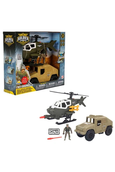Sesli ve Işıklı Soldier Force Çift Saldırı Görevi Oyun Seti – 27 cm Helikopter ve 20 cm Askeri Araç ürün görseli 1