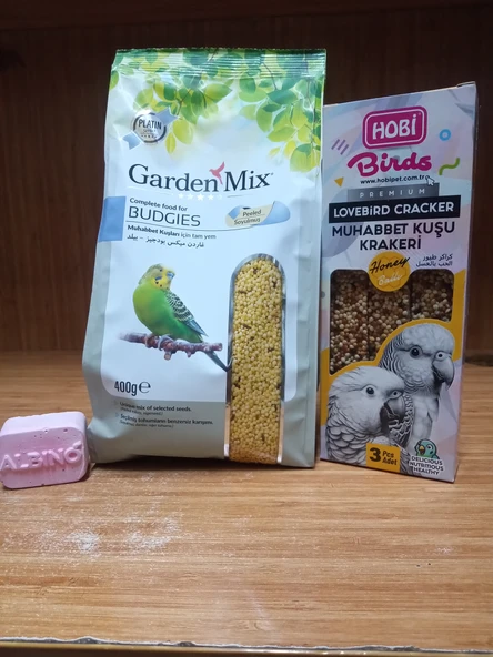 Gardenmix Platin Muhabbet Yemi Soyulmuş 400gr+1 paket hobi ballı muhabbet krakeri+1 adet ahududu aromalı iyotlu kalsiyum blok ürün görseli 1