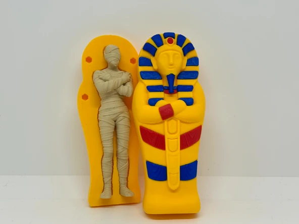 Antik Mısır Mumya ve Lahit Seti - 3D Yazıcı Tasarım Sarcophagus Biblo - Açılabilir Mumya Figürü ürün görseli 1