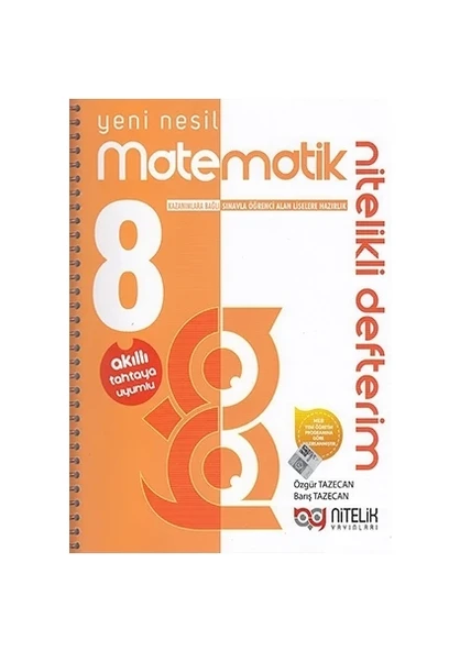 Nitelik Yayınları 8. Sınıf Akilli Defter Matematik Yeni Nesil Nitelikli ürün görseli 1