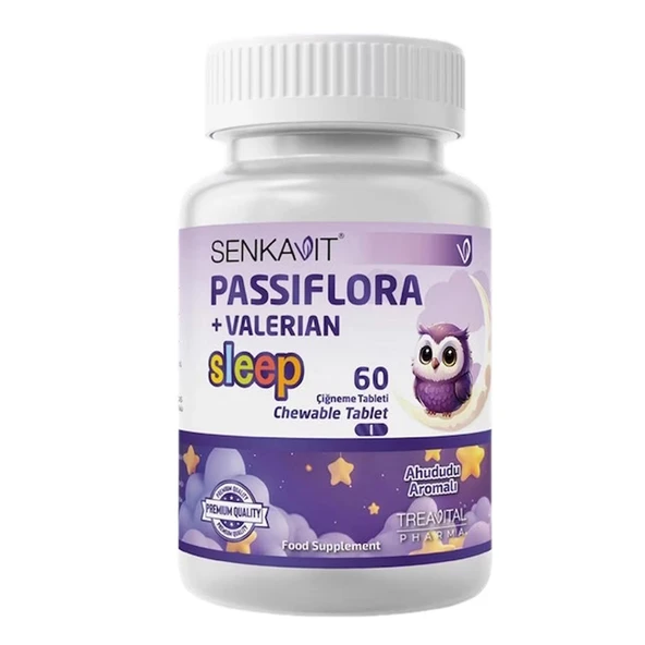 Senkavit Passiflora Sleep Valerian Ahududu Aromalı Takviye Edici Gıda 60 Çiğneme Tablet ürün görseli 1