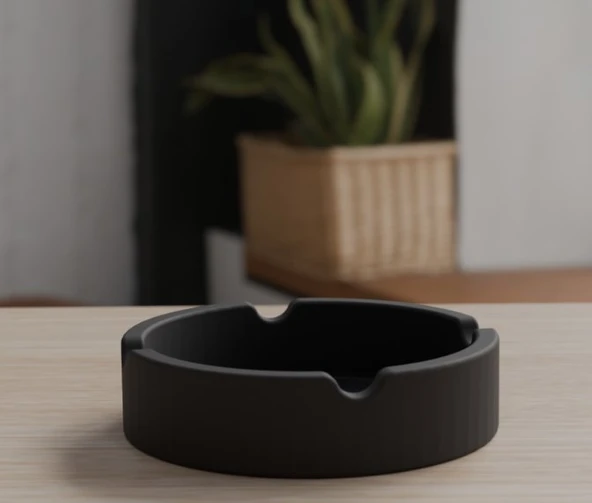 Modern Minimalist Tasarım Küllük - Kırılmaya Dayanıklı Mat Siyah Masa Üstü Dekoratif Aksesuar ürün görseli 1