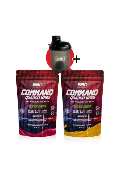SSN Sports Style Nutrition Command Quadro Whey 900 gr 30 Şase Mıx Çilek Muz Mango (15X2 DOYPACKS) Kombinasyon ürün görseli 1