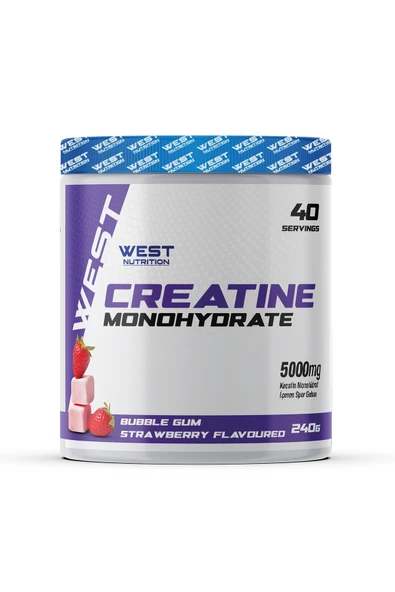 West Nutrition Kreatin Monohidrat ( Creatine ) 240 Gr 40 Servis Bubble Gum Çilek Aromalı ürün görseli 1