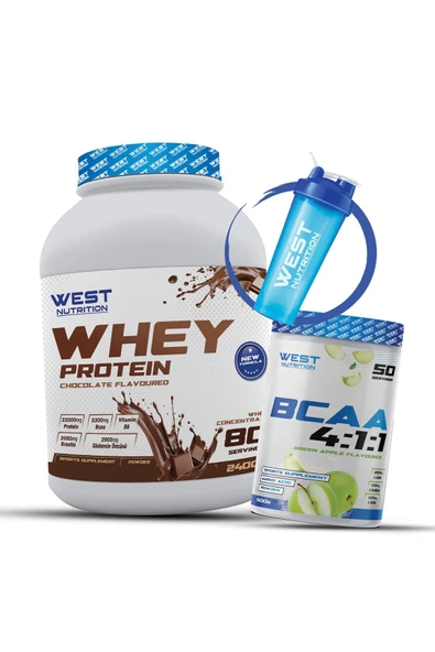 West Nutrition Whey Protein Tozu 2400 gram Çikolata - Bcaa 4:1:1 500 gram Yeşil Elma ürün görseli 1