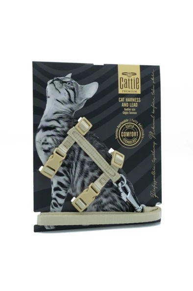 Cattie Dokumadan El Yapımı Kedi Göğüs & Gezdirme Takımı 1x25-40cm - Haki ürün görseli 1
