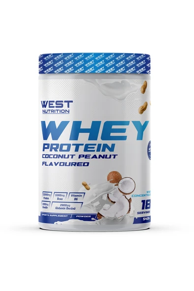 West Nutrition Whey Protein Tozu 540 gr 18 Servis Hindistan Cevizi Yer Fıstığı ürün görseli 1