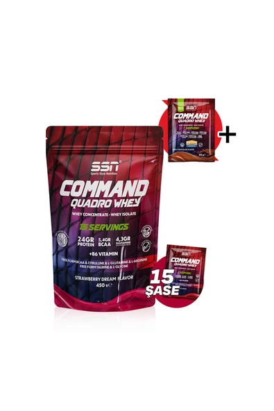 SSN Sports Style Nutrition Command Quadro Whey 30 Gr 15 Şase Doypack 450 Gr (çilek) Protein Tozu ürün görseli 1