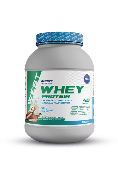 West Nutrition Whey Protein Tozu 1200 gr 40 Servis Hindistan Cevizi Çikolata Parçacıklı ürün görseli 1
