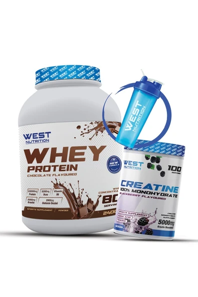 West Nutrition Whey Protein Tozu Çikolata 2400 gram - Kreatin Monohidrat 600 gr Böğürtlen ürün görseli 1