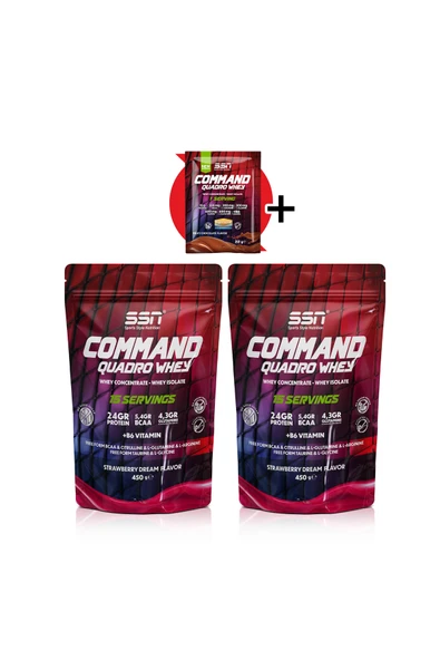 SSN Sports Style Nutrition Command Quadro Whey 900 gr 30 Şase Çilekli (15X2 DOYPACKS) Komnbinasyon ürün görseli 1