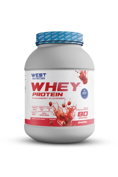 West Nutrition Whey Protein Tozu 2400 gr 80 Servis Çilek Aromalı ürün görseli 1