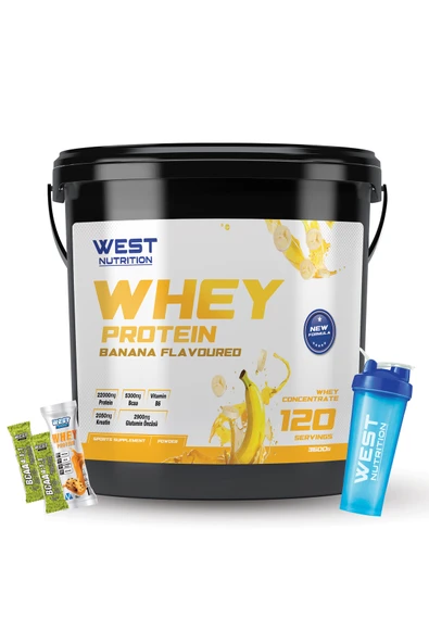 West Nutrition Whey Protein Tozu 3600 gr 120 Servis Muz Aromalı Shaker ürün görseli 1