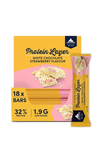 Multipower Protein Layer Bar 18 Adet - Beyaz Çikolata & Çilek Aromalı - Düşük Şeker ürün görseli 1