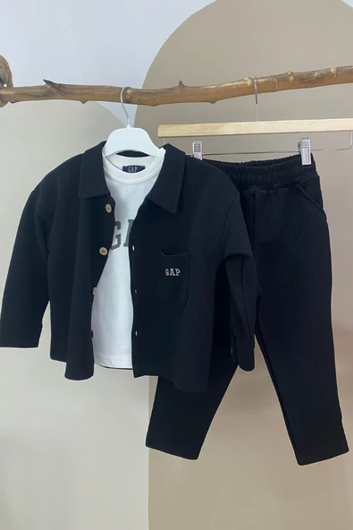 Erkek Çocuk  Gömlek Tshirt Pantolon 3 Lü Takım (Siyah) ürün görseli 1