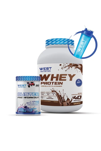 West Nutrition Whey Protein Tozu Çikolata 1200 gr - Buster Preworkout Paketi ürün görseli 1