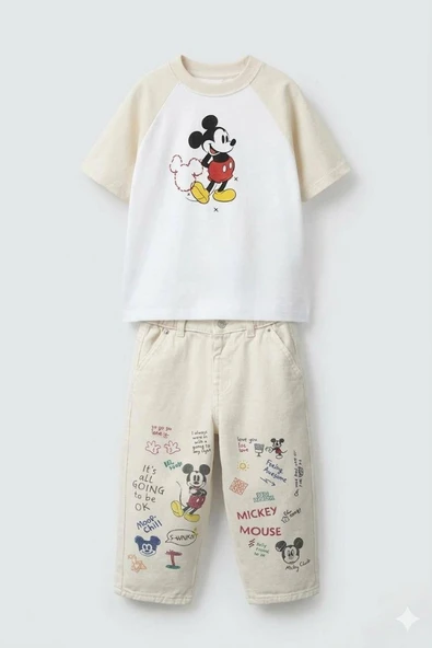 Çocuk Mickey Baskılı Tişört ve Baggy Pantolon Takım ürün görseli 1