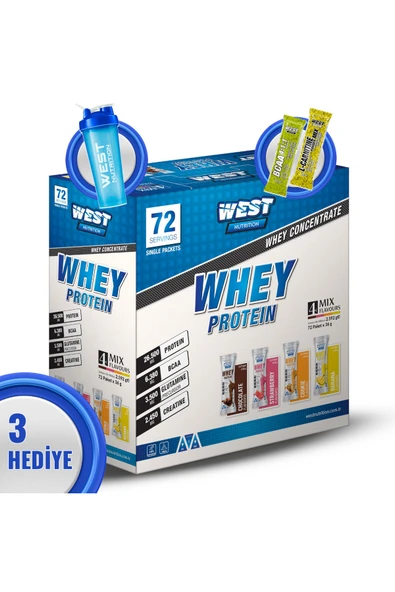 West Nutrition Whey Protein Tozu 72 Şase Bir Kutuda 4 Aroma - Shaker ürün görseli 1